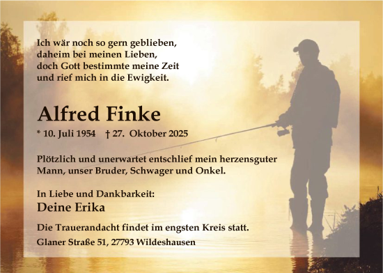 Traueranzeige von Alfred Finke von SYWZ