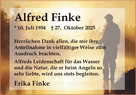 Traueranzeige von Alfred Finke von SYWZ