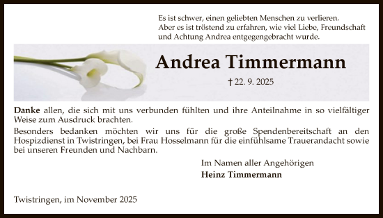 Traueranzeige von Andrea Timmermann von SYKS