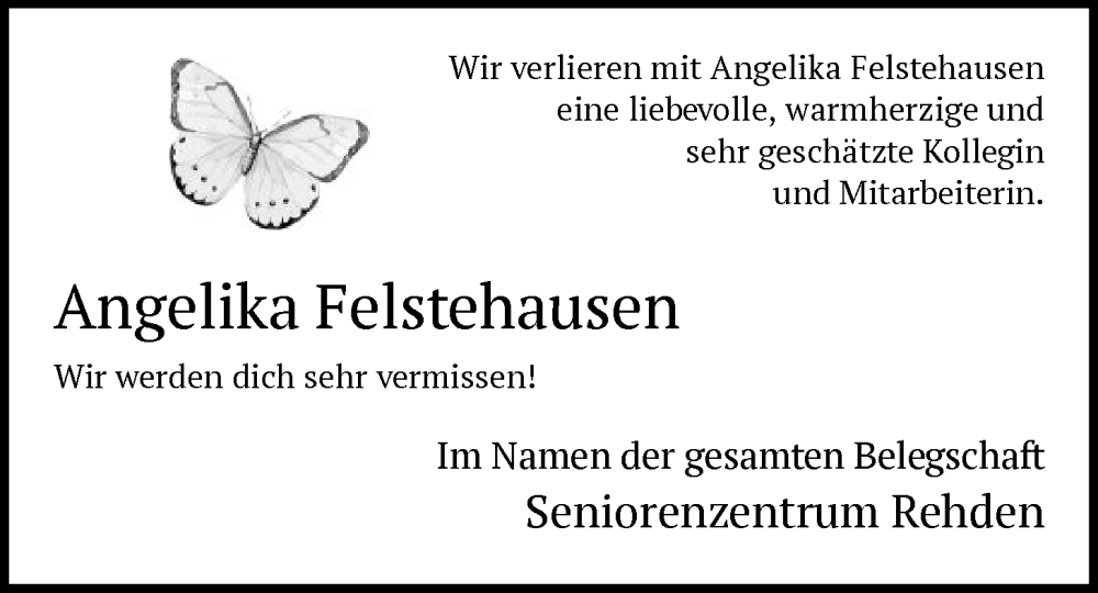  Traueranzeige für Angelika Felstehausen vom 29.11.2025 aus SYKS