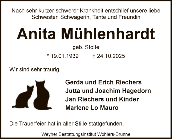 Traueranzeige von Anita Mühlenhardt von SYKS