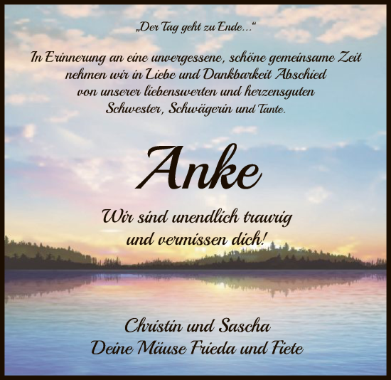 Traueranzeige von Anke  von SYKS