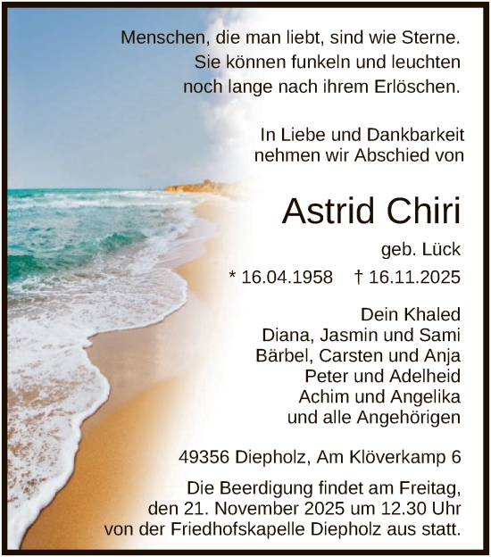 Traueranzeige von Astrid Chiri von SYKS