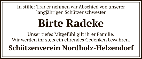 Traueranzeige von Birte Radeke von SYKS