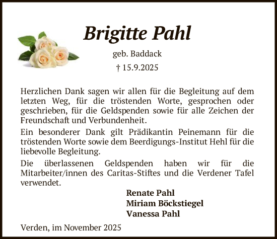 Traueranzeige von Brigitte Pahl von SYKS