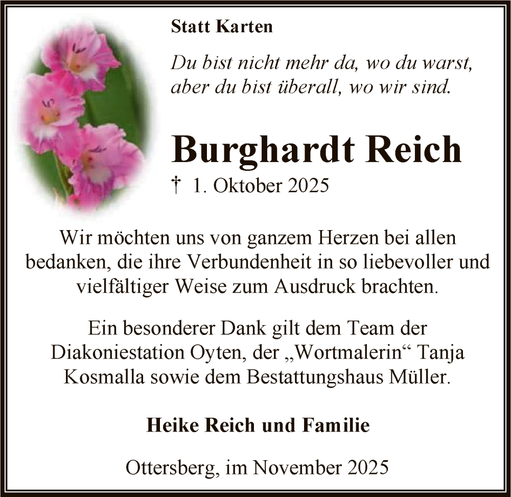  Traueranzeige für Burghardt Reich vom 29.11.2025 aus SYKR