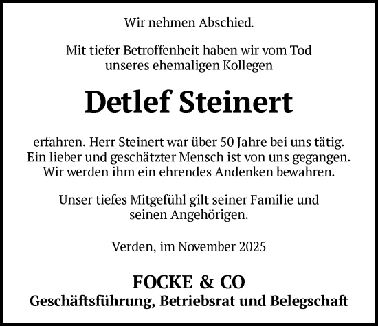 Traueranzeige von Detlef Steinert von SYKS