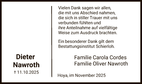 Traueranzeige von Dieter Nawroth von SYKS