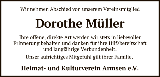 Traueranzeige von Dorothe Müller von SYKS