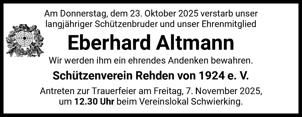  Traueranzeige für Eberhard Altmann vom 01.11.2025 aus SYKS