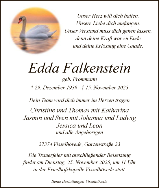 Traueranzeige von Edda Falkenstein von SYKR
