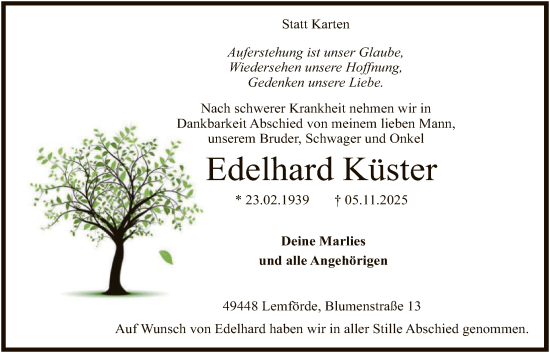 Traueranzeige von Edelhard Küster von SYKS