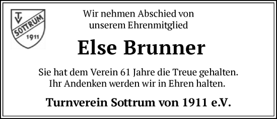 Traueranzeige von Else Brunner von SYKR