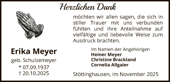 Traueranzeige von Erika Meyer von SYKS
