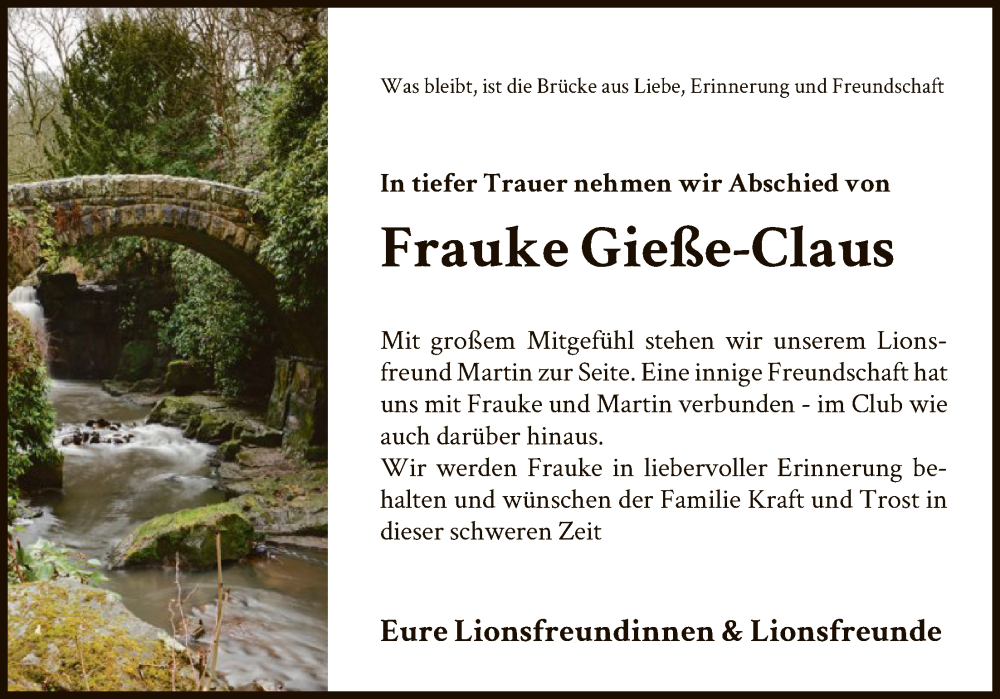  Traueranzeige für Frauke Gieße-Claus vom 29.11.2025 aus SYKS