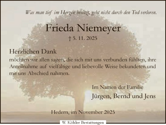 Traueranzeige von Frieda Niemeyer von SYKS