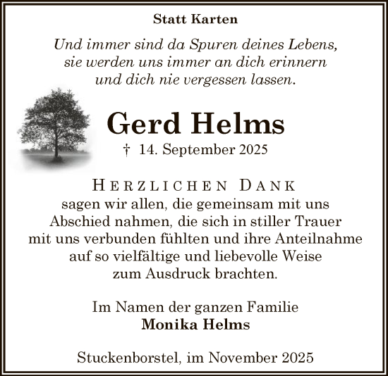 Traueranzeige von Gerd Helms von SYKR