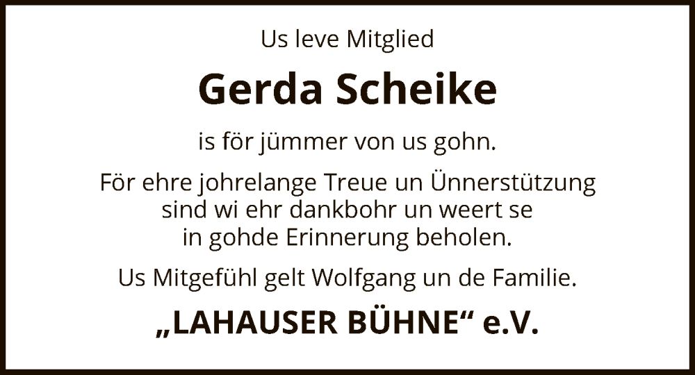  Traueranzeige für Gerda Scheike vom 01.11.2025 aus SYKS