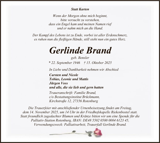Traueranzeige von Gerlinde Brand von SYKR