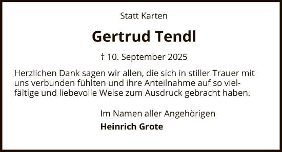 Traueranzeige von Gertrud Tendl von SYKS