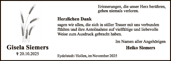 Traueranzeige von Gisela Siemers von SYKS