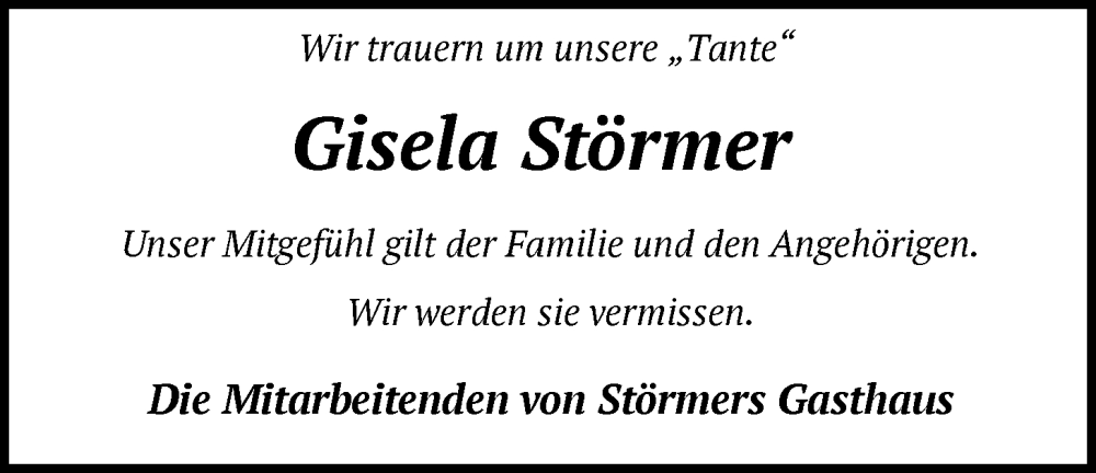 Traueranzeige für Gisela Störmer vom 01.11.2025 aus SYKS