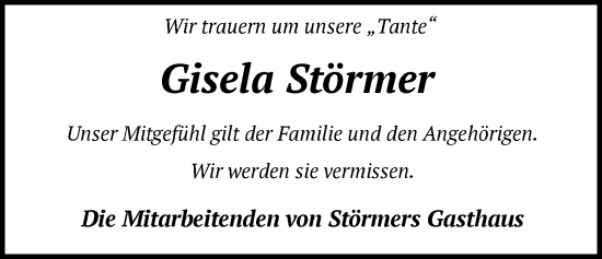 Traueranzeige von Gisela Störmer von SYKS