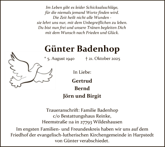 Traueranzeige von Günter Badenhop von SYKS