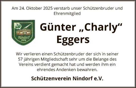 Traueranzeige von Günter Eggers von SYKR