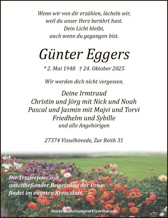 Traueranzeige von Günter Eggers von SYKR