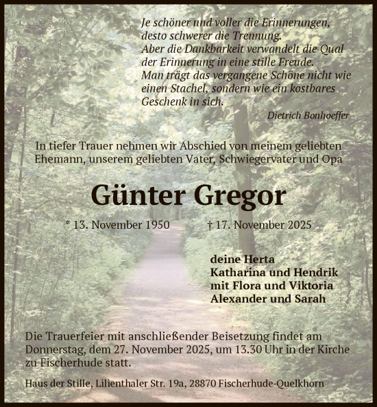 Traueranzeige von Günter Gregor von SYKS