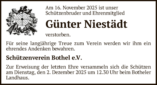 Traueranzeige von Günter Niestädt von SYKR