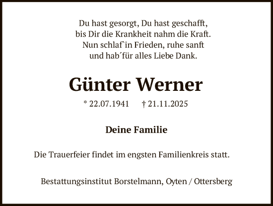 Traueranzeige von Günter Werner von SYKS