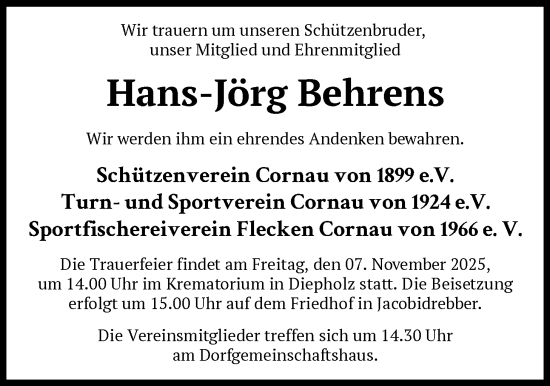 Traueranzeige von Hans-Jörg Behrens von SYKS