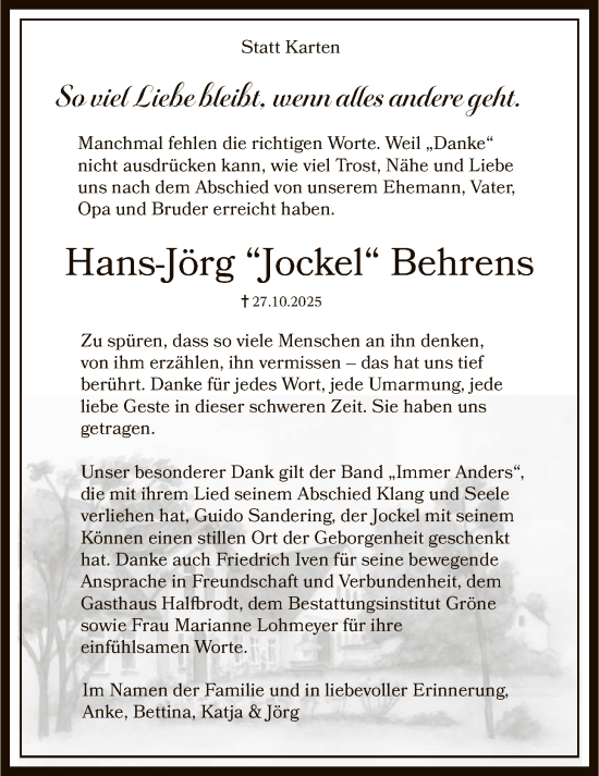 Traueranzeige von Hans-Jörg Behrens von SYKS