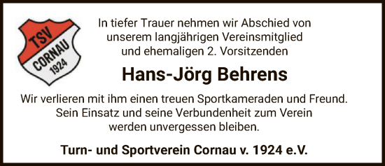 Traueranzeige von Hans-Jörg Behrens von SYKS