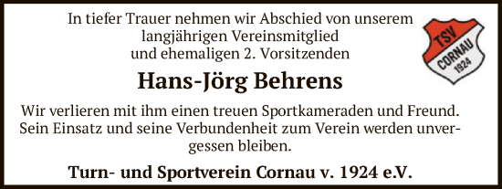 Traueranzeige von Hans-Jörg Behrens von SYKS