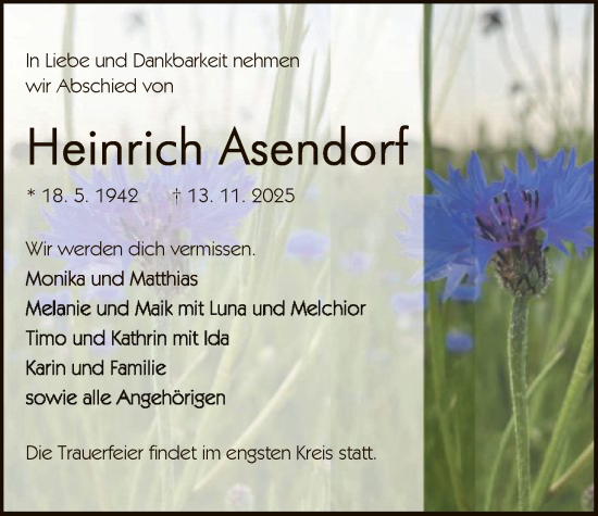 Traueranzeige von Heinrich Asendorf von SYKS