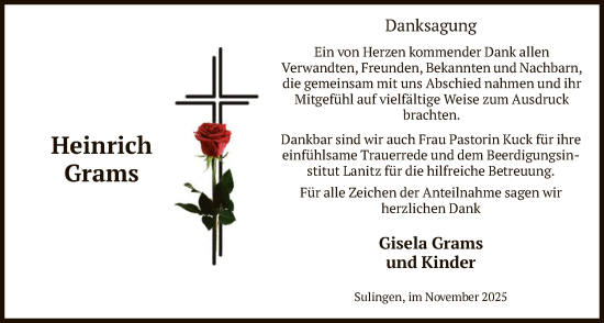 Traueranzeige von Heinrich Grams von SYKS