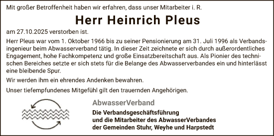Traueranzeige von Heinrich Pleus von SYKS