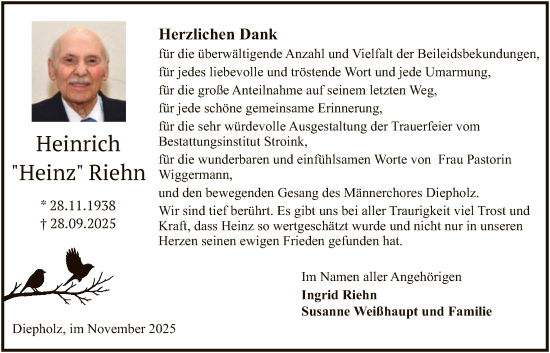 Traueranzeige von Heinrich Riehn von SYKS