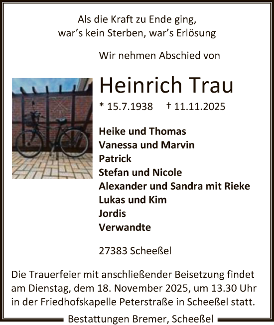 Traueranzeige von Heinrich Trau von SYKR