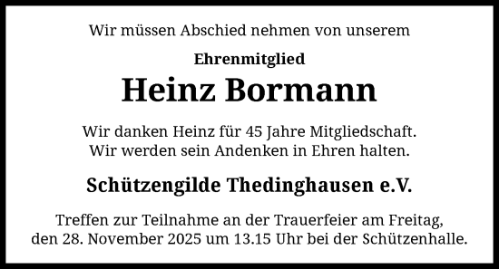 Traueranzeige von Heinz Bormann von SYKS
