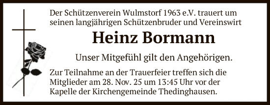 Traueranzeige von Heinz Bormann von SYKS