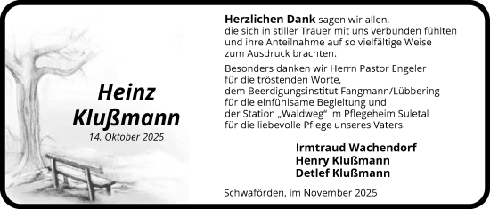 Traueranzeige von Heinz Klußmann von SYKS