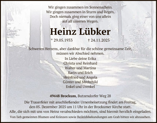 Traueranzeige von Heinz Lübker von SYKS