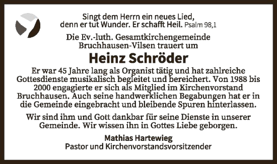 Traueranzeige von Heinz Schröder von SYKS