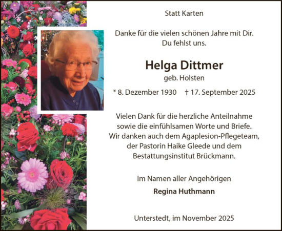 Traueranzeige von Helga Dittmer von SYKR