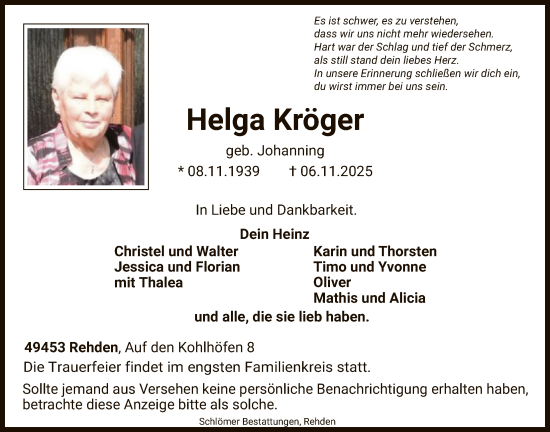 Traueranzeige von Helga Kröger von SYKS