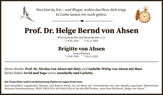 Traueranzeige von Helge Bernd von Ahsen von SYKS